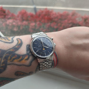 Timex Marlin Blue Round Dial Analog Moon Phase Men's Watch  40mm TWEG26802