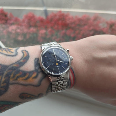 Timex Marlin Blue Round Dial Analog Moon Phase Men's Watch  40mm TWEG26802