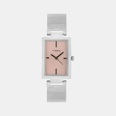 Fashion Women Quartz Pink Dial Analog Stainless Steel Watch TWEL11306