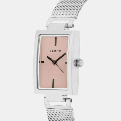 Fashion Women Quartz Pink Dial Analog Stainless Steel Watch TWEL11306