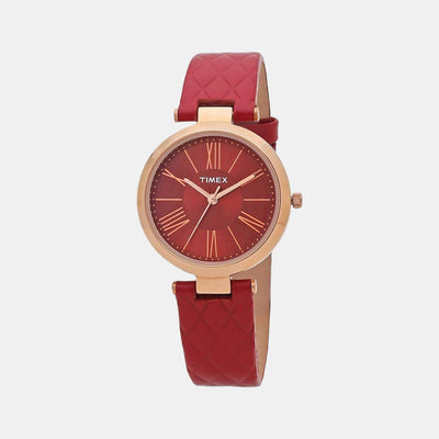 Fashion Women Quartz Red Dial Analog Leather Watch TWEL11804