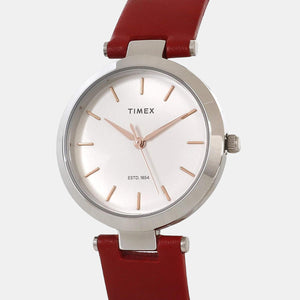 Fashion Women Quartz Silver Dial Analog Leather Watch TWEL11815