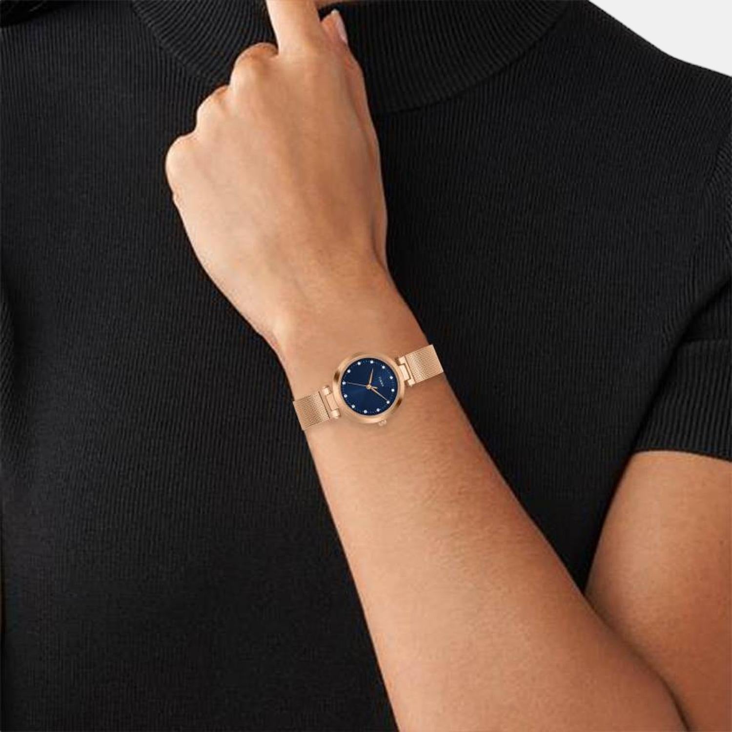 Fashion Women Quartz Blue Dial Analog Stainless Steel Watch TWEL11824