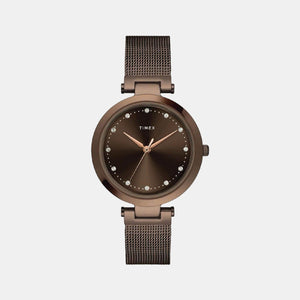 Fashion Women Quartz Brown Dial Analog Stainless Steel Watch TWEL11825