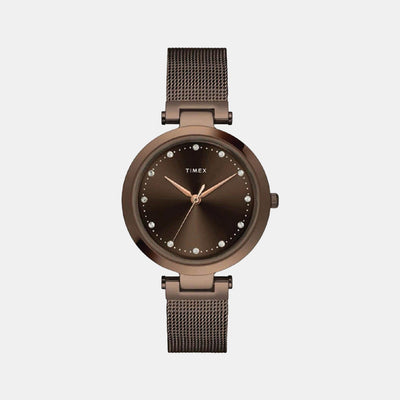 Fashion Women Quartz Brown Dial Analog Stainless Steel Watch TWEL11825