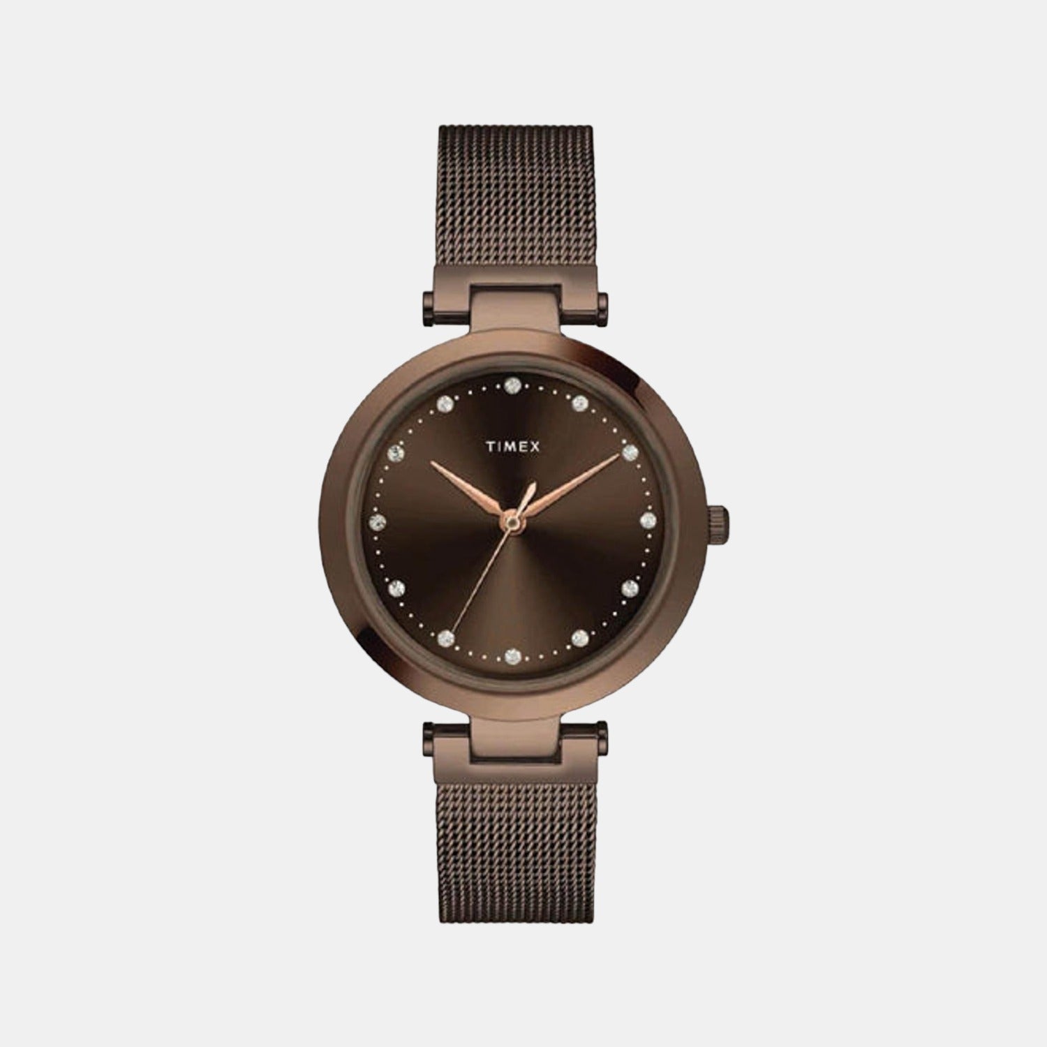 Fashion Women Quartz Brown Dial Analog Stainless Steel Watch TWEL11825