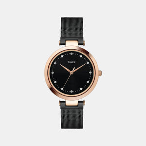 Fashion Women Quartz Black Dial Analog Stainless Steel Watch TWEL11826