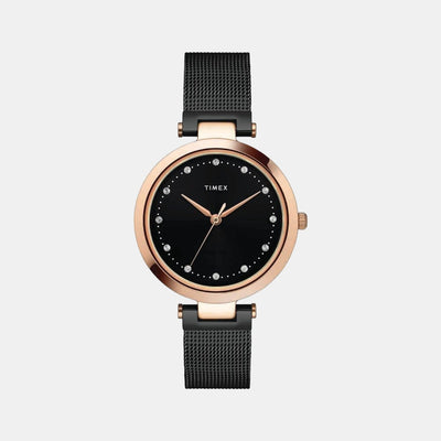 Fashion Women Quartz Black Dial Analog Stainless Steel Watch TWEL11826