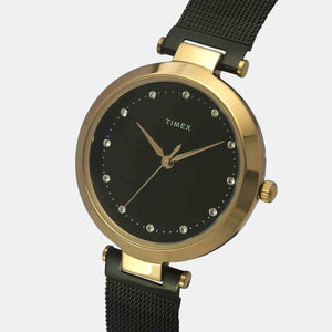 Fashion Women Quartz Black Dial Analog Stainless Steel Watch TWEL11826