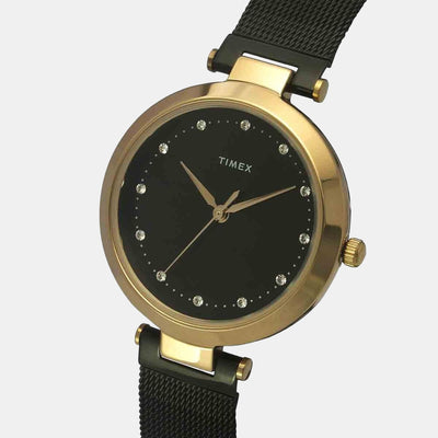 Fashion Women Quartz Black Dial Analog Stainless Steel Watch TWEL11826