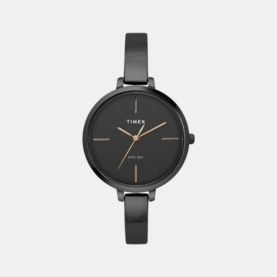Fashion Women Quartz Black Dial Analog Stainless Steel Watch TWEL12815