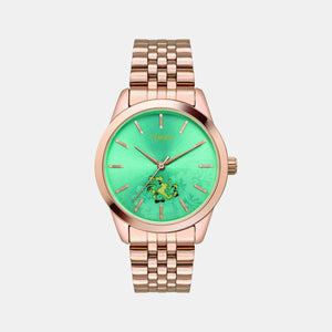 Fashion Women Quartz Green Dial Analog Stainless Steel Watch TWEL13108