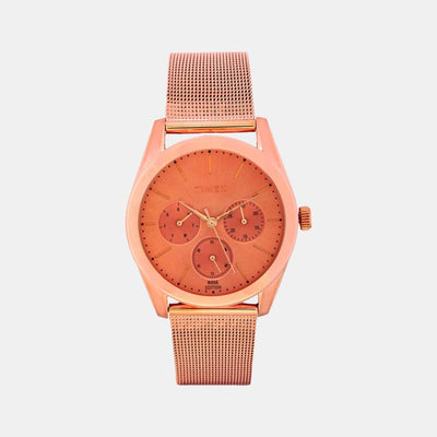 Fashion Women Quartz Rose Gold Dial Chronograph Stainless Steel Watch TWEL13205