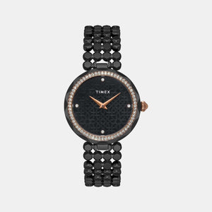Fria Women Quartz Black Dial Analog Stainless Steel Watch TWEL13909