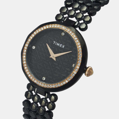 Fria Women Quartz Black Dial Analog Stainless Steel Watch TWEL13909