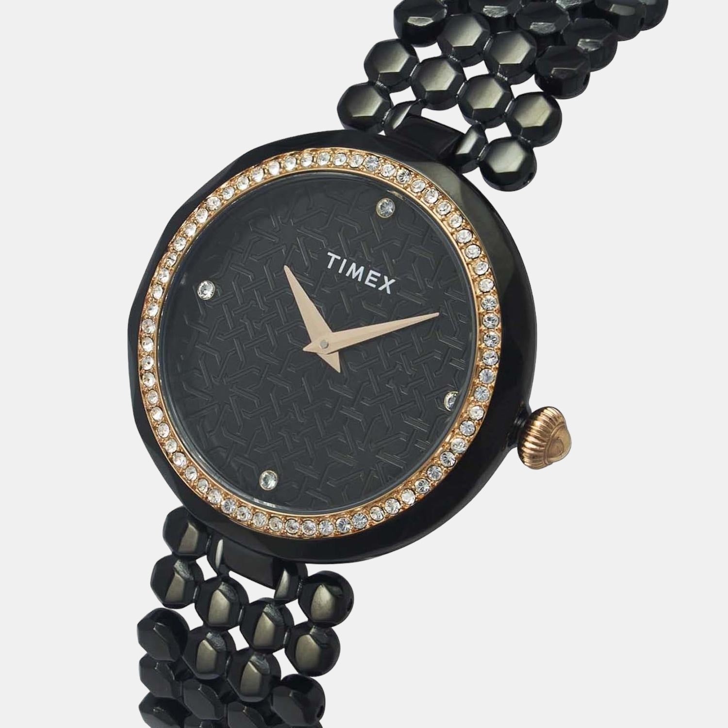 Fria Women Quartz Black Dial Analog Stainless Steel Watch TWEL13909