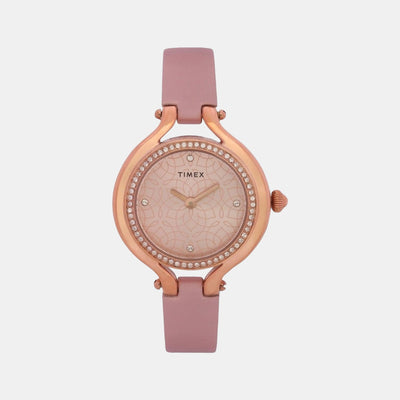 Fria Women Quartz Pink Dial Analog Leather Watch TWEL14000