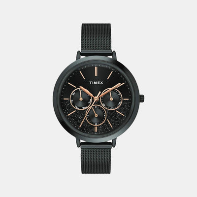 Fashion Women Quartz Black Dial Multi-Function Stainless Steel Watch TWEL14501