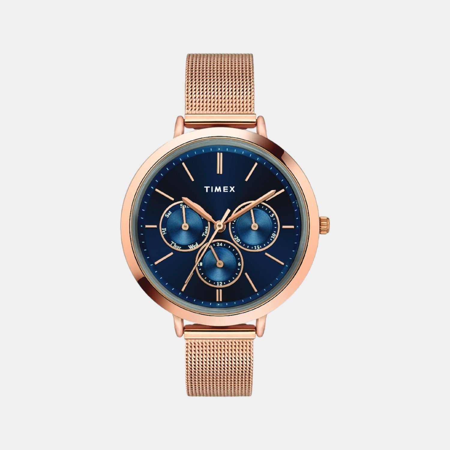 Fashion Women Quartz Blue Dial Chronograph Stainless Steel Watch TWEL14502