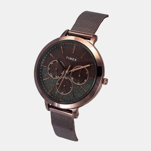 Fashion Women Quartz Brown Dial Multi-Function Stainless Steel Watch TWEL14507