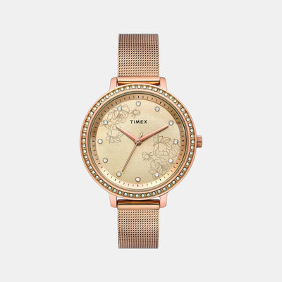 Fashion Women Quartz Rose Gold Dial Analog Stainless Steel Watch TWEL14701