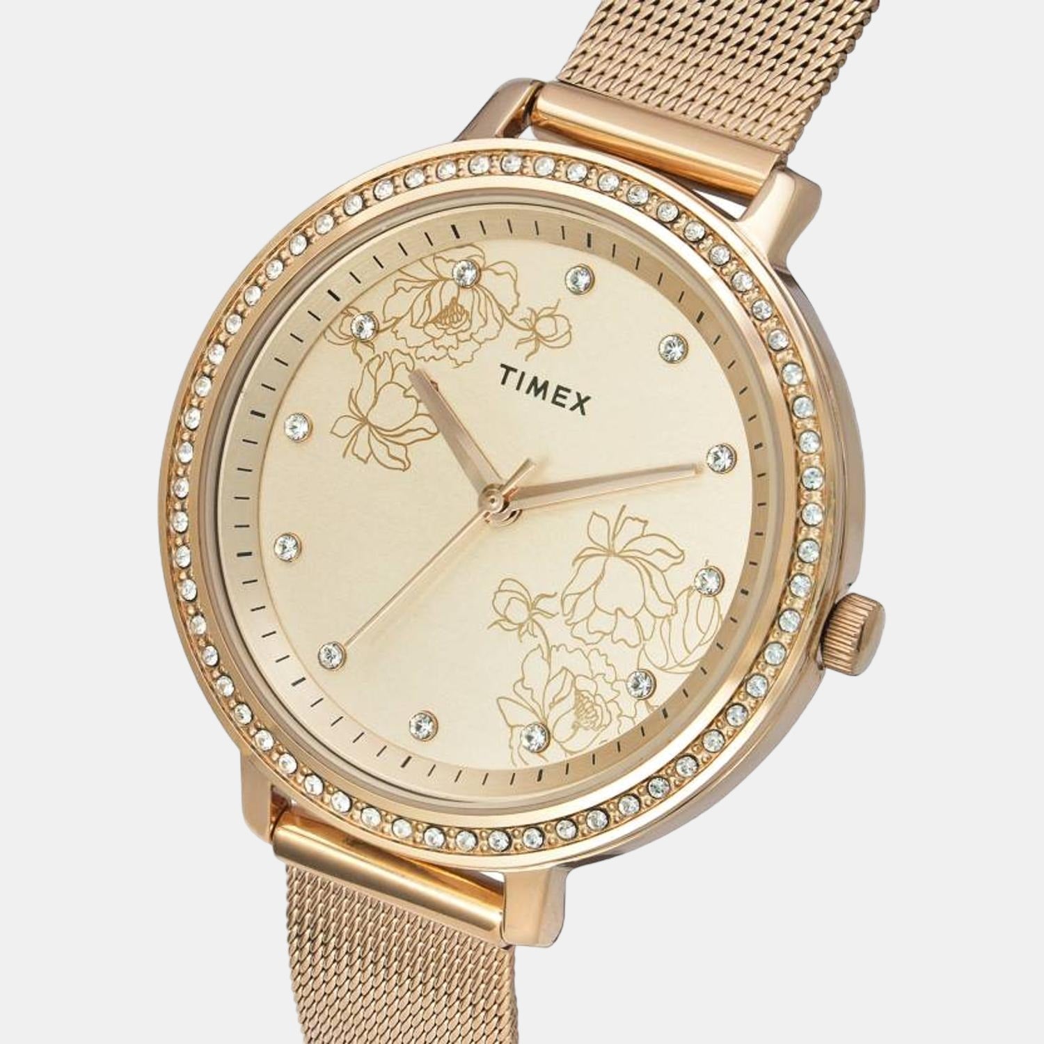 Fashion Women Quartz Rose Gold Dial Analog Stainless Steel Watch TWEL14701