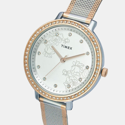 Fashion Women Quartz Silver Dial Analog Stainless Steel Watch TWEL14703