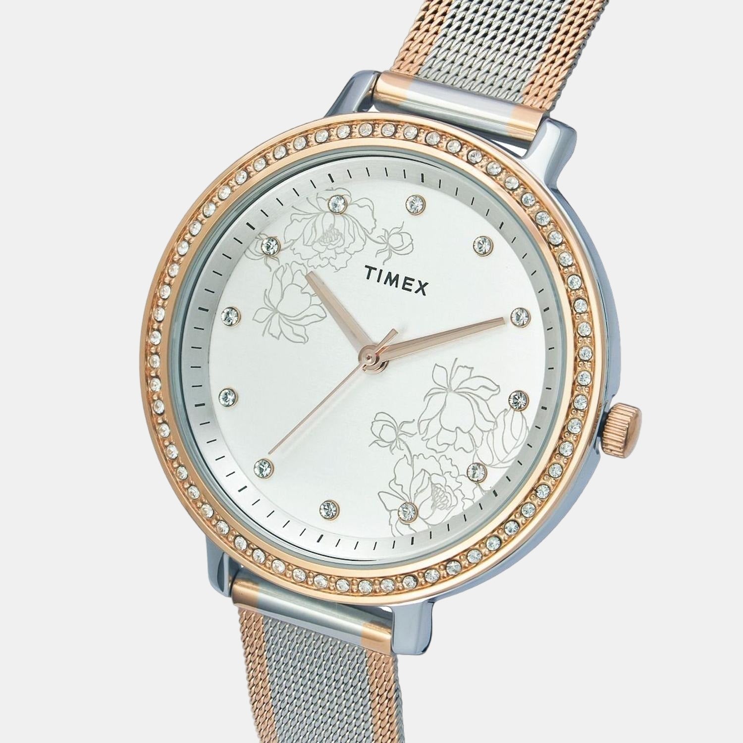 Fashion Women Quartz Silver Dial Analog Stainless Steel Watch TWEL14703