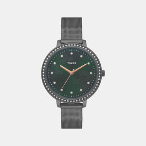 Fashion Women Quartz Green Dial Analog Stainless Steel Watch TWEL14704
