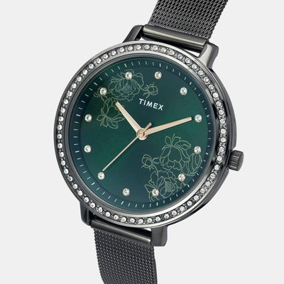 Fashion Women Quartz Green Dial Analog Stainless Steel Watch TWEL14704