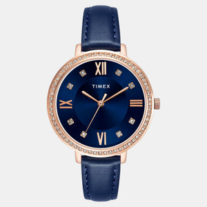 Fashion Women Quartz Blue Dial Analog Leather Watch TWEL14712