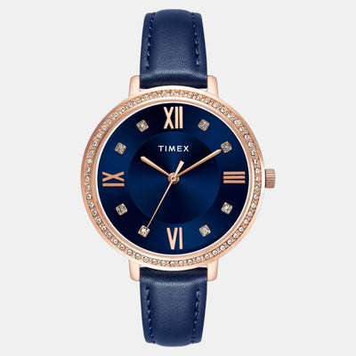 Fashion Women Quartz Blue Dial Analog Leather Watch TWEL14712