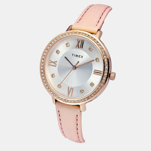Fashion Women Quartz Silver Dial Analog Leather Watch TWEL14714