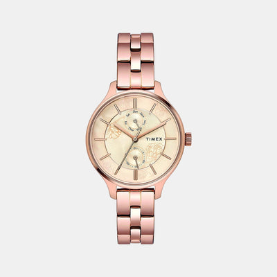 Fashion Women Quartz Rose Gold Dial Chronograph Stainless Steel Watch TWEL14803