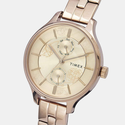 Fashion Women Quartz Rose Gold Dial Chronograph Stainless Steel Watch TWEL14803