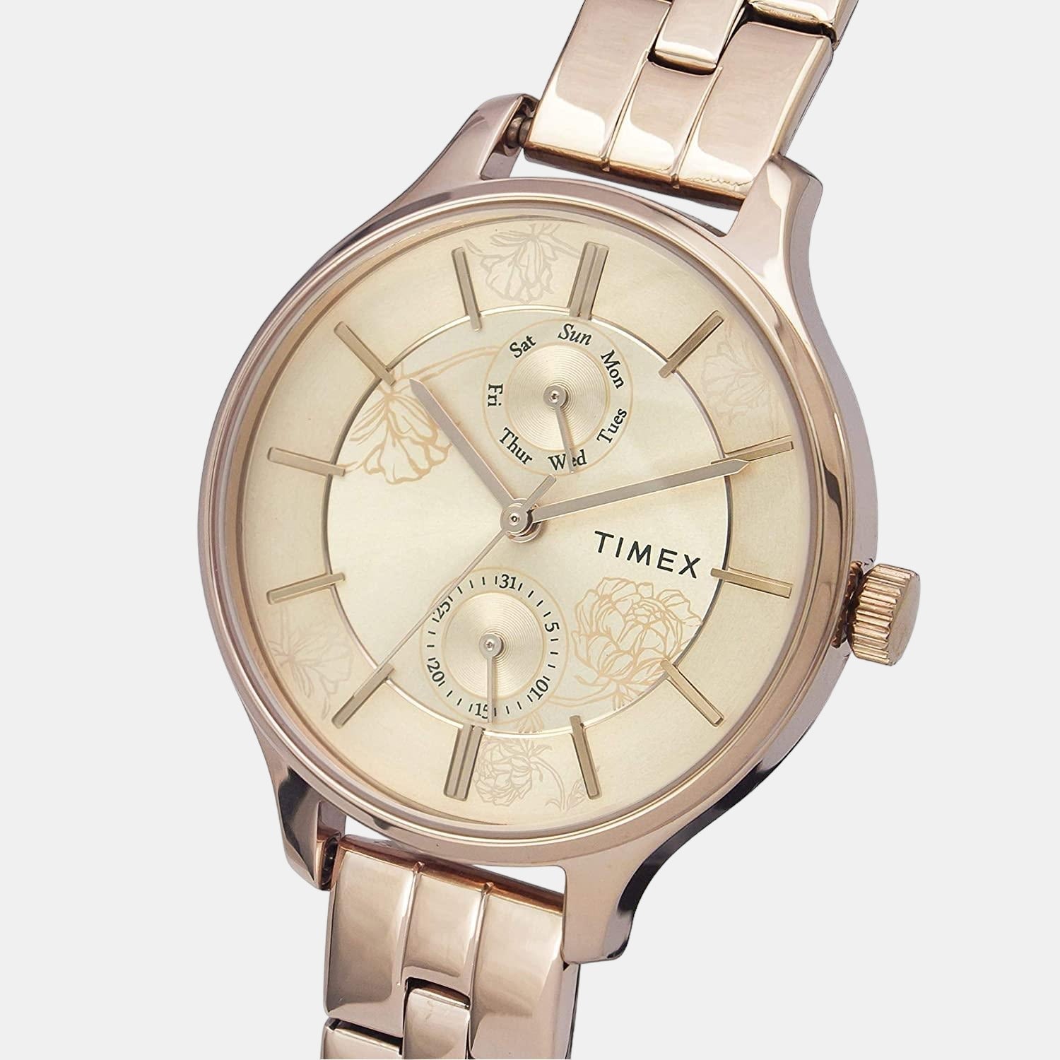 Fashion Women Quartz Rose Gold Dial Chronograph Stainless Steel Watch TWEL14803