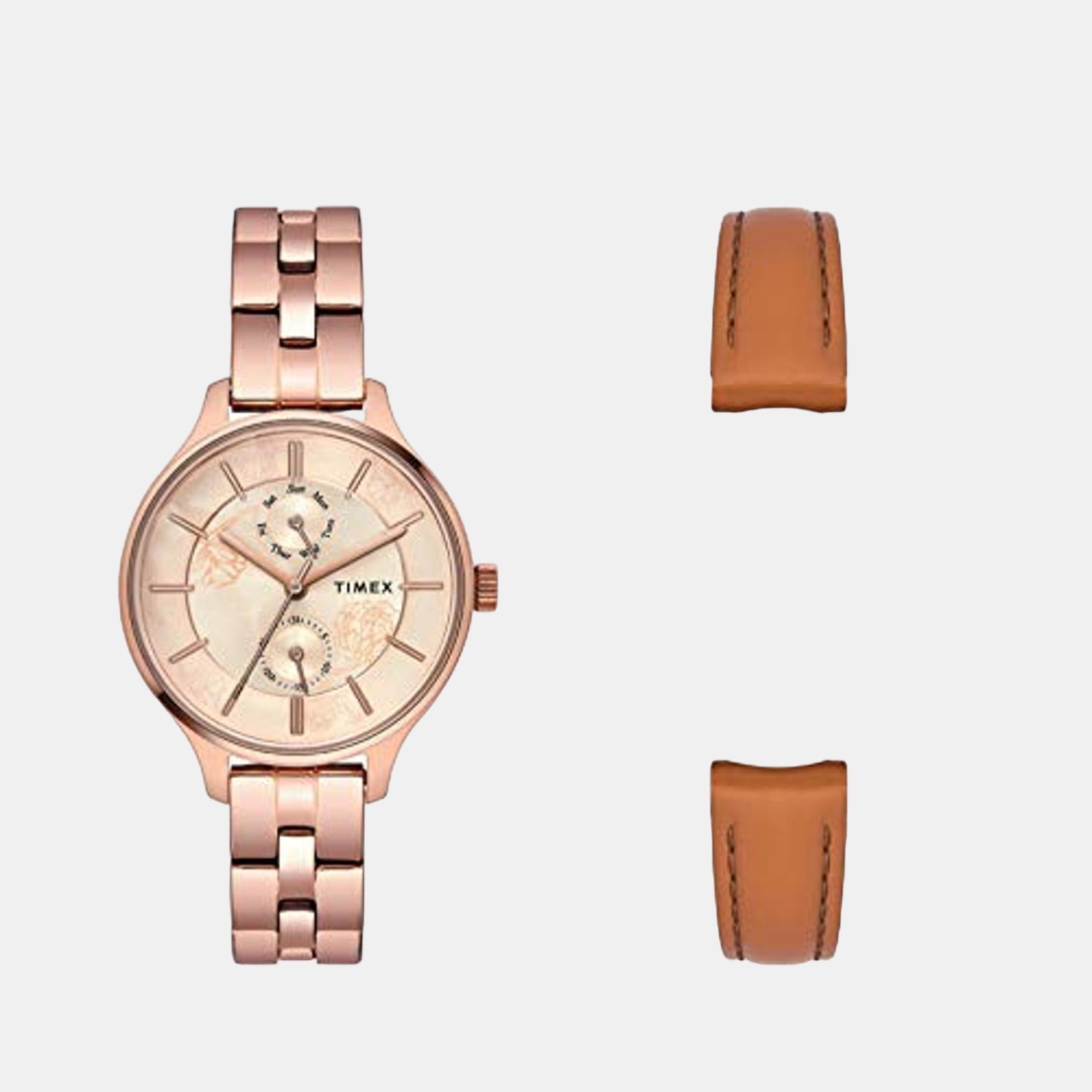 Fashion Women Quartz Rose Gold Dial Chronograph Stainless Steel Watch TWEL14803