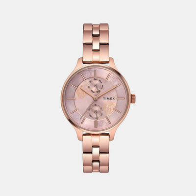 Fashion Women Quartz Pink Dial Chronograph Stainless Steel Watch TWEL14804