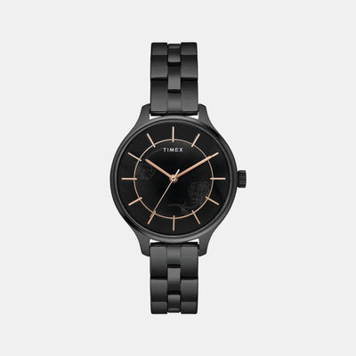 Fashion Women Quartz Black Dial Analog Stainless Steel Watch TWEL14809