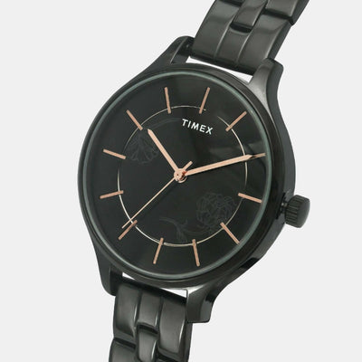 Fashion Women Quartz Black Dial Analog Stainless Steel Watch TWEL14809