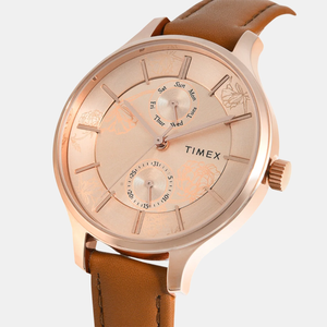 Fashion Women Quartz Rose Gold Dial Multi-Function Leather Watch TWEL14823