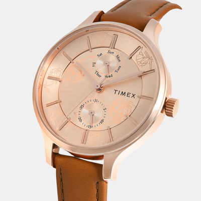 Fashion Women Quartz Rose Gold Dial Multi-Function Leather Watch TWEL14823