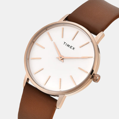 Fashion Women Quartz White Dial Analog Leather Watch TWEL15609