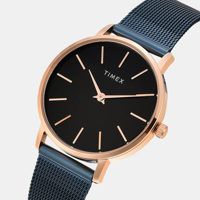 Fashion Women Quartz Black Dial Analog Stainless Steel Watch TWEL15611