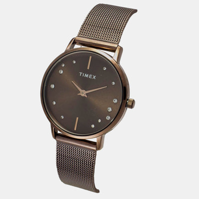 Fashion Women Quartz Brown Dial Analog Stainless Steel Watch TWEL15619