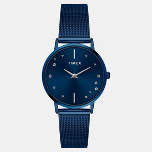 Fashion Women Quartz Blue Dial Analog Stainless Steel Watch TWEL15620
