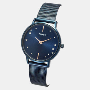 Fashion Women Quartz Blue Dial Analog Stainless Steel Watch TWEL15620