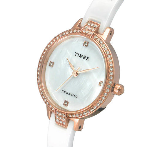 Timex Fashion Women's Mother of Pearl Dial Round Case 3 Hands Function Watch 28mm TWEL15700