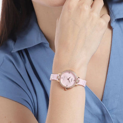 Timex Fashion Women's Pink Mother of Pearl Dial Round Case 3 Hands Function Watch 28mm TWEL15701