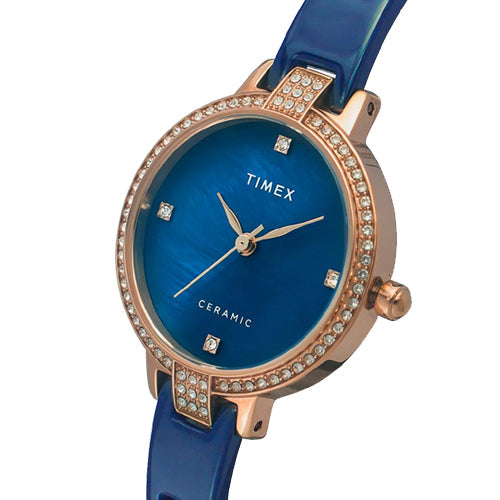Timex Fashion Women's Blue Mother of Pearl Dial Round Case 3 Hands Function Watch 28mm TWEL15702